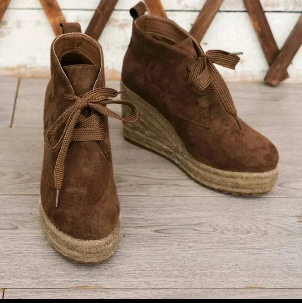 Women's Fashion Platform Boots With Solid Color Woven Shoelaces, All-Match And H - Picture 2 of 8